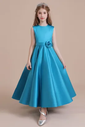 Awesome Sleeveless Satin Flower Girl Dress Aline Grils Blue Flower Dresses