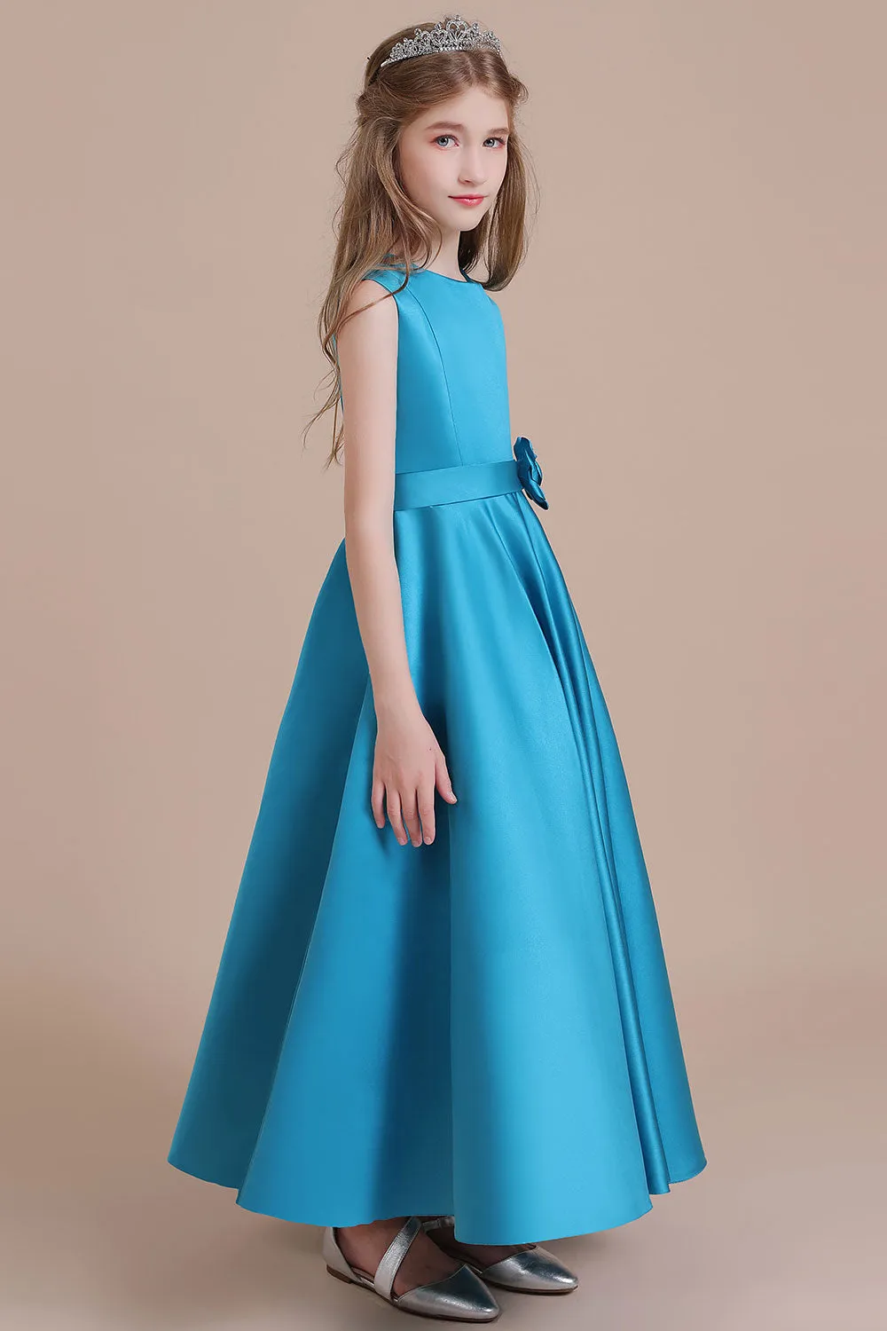 Awesome Sleeveless Satin Flower Girl Dress Aline Grils Blue Flower Dresses