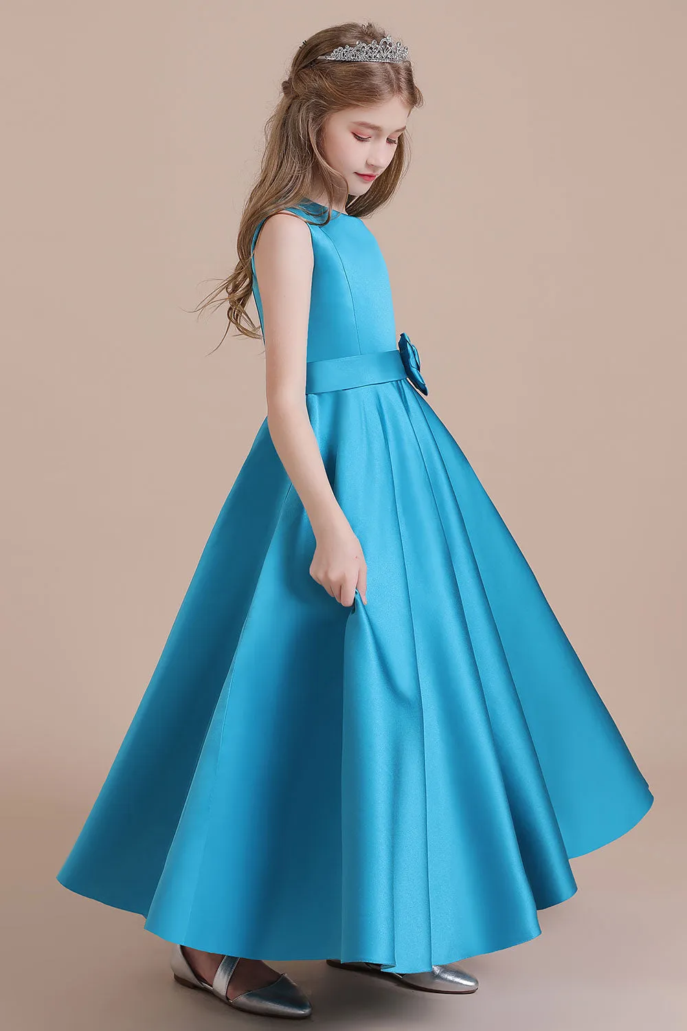 Awesome Sleeveless Satin Flower Girl Dress Aline Grils Blue Flower Dresses