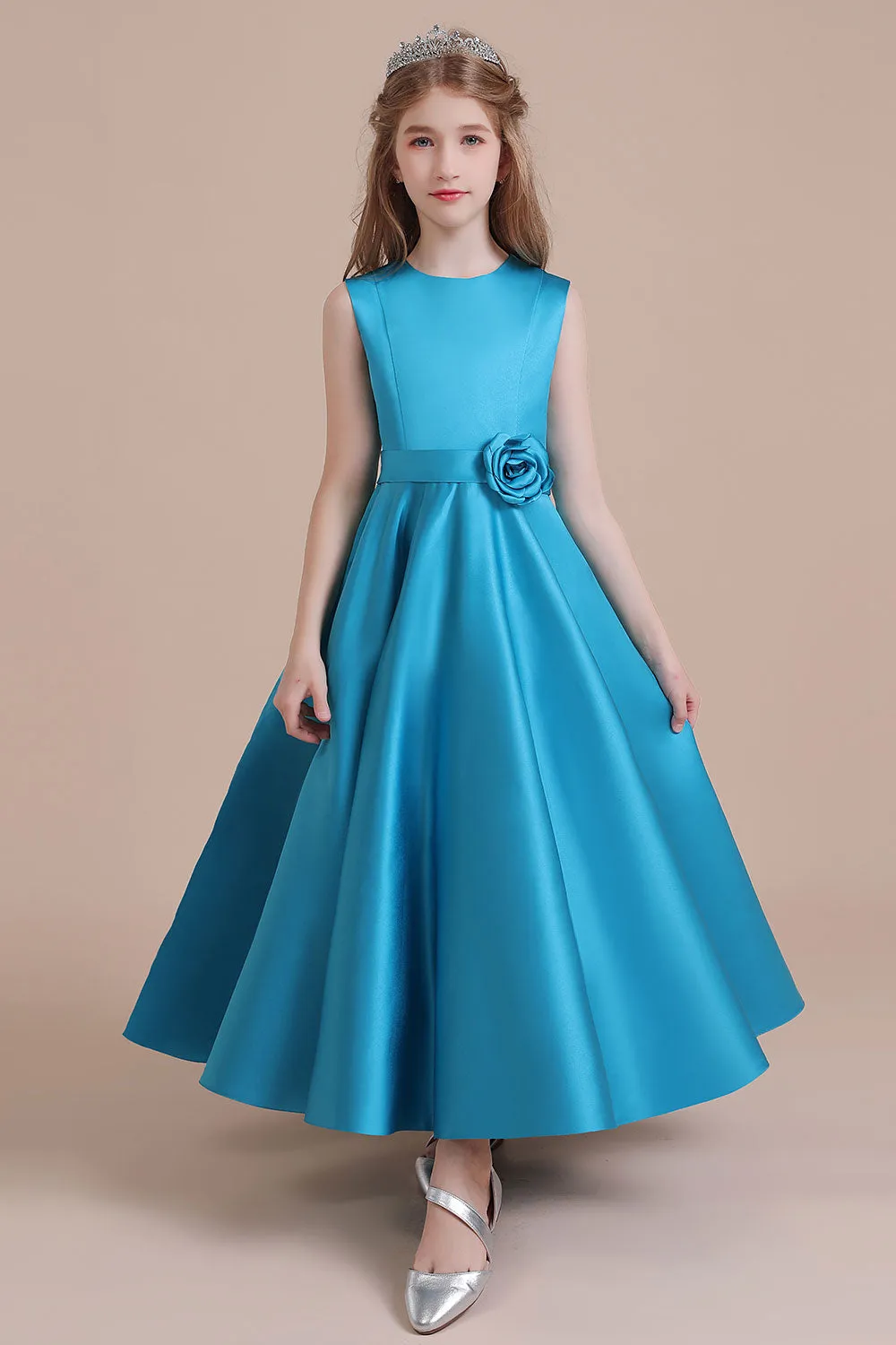 Awesome Sleeveless Satin Flower Girl Dress Aline Grils Blue Flower Dresses