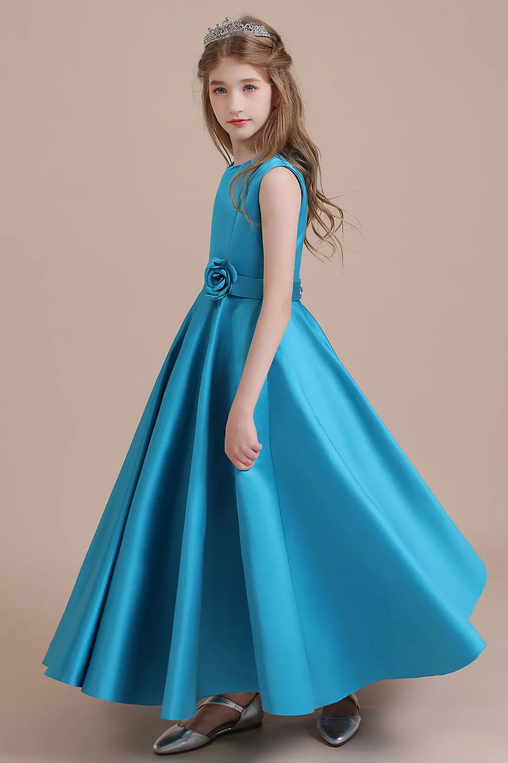 Awesome Sleeveless Satin Flower Girl Dress Aline Grils Blue Flower Dresses