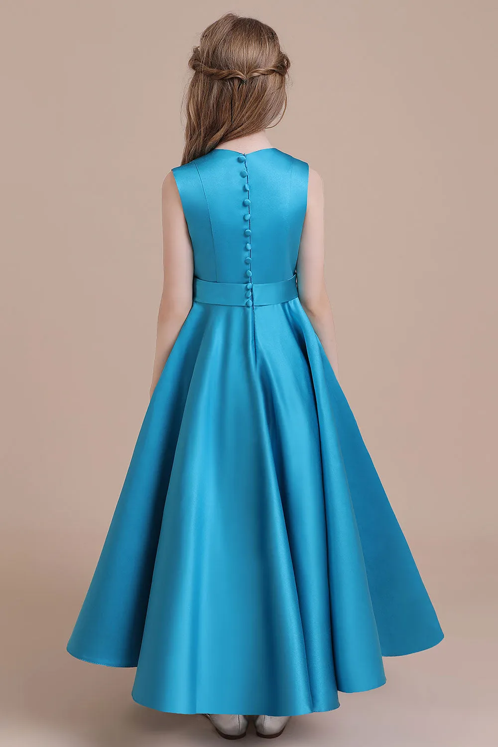 Awesome Sleeveless Satin Flower Girl Dress Aline Grils Blue Flower Dresses