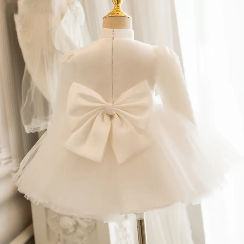 Baby Girl White Elegant Long Sleeve Flower Girl Dress Toddler Formal Princess Dress Girl Birthday Dresses
