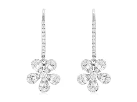 Baguette and Round Diamond Flower Design Drop Earrings