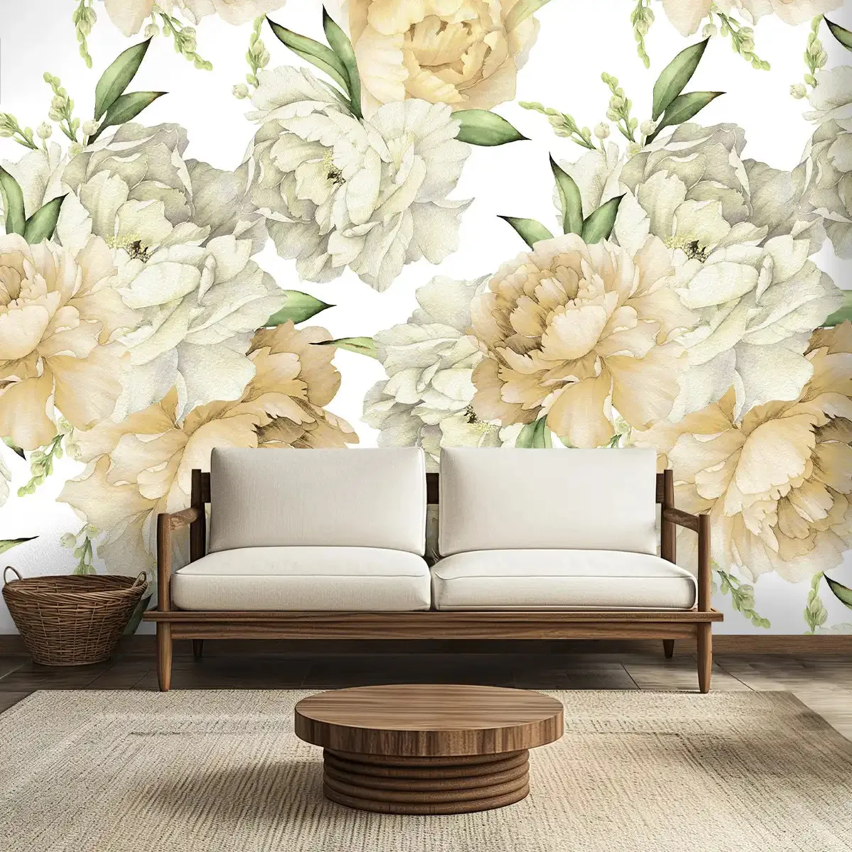 Big Flowers with Watercolor Effect Wallpaper Customised yellow