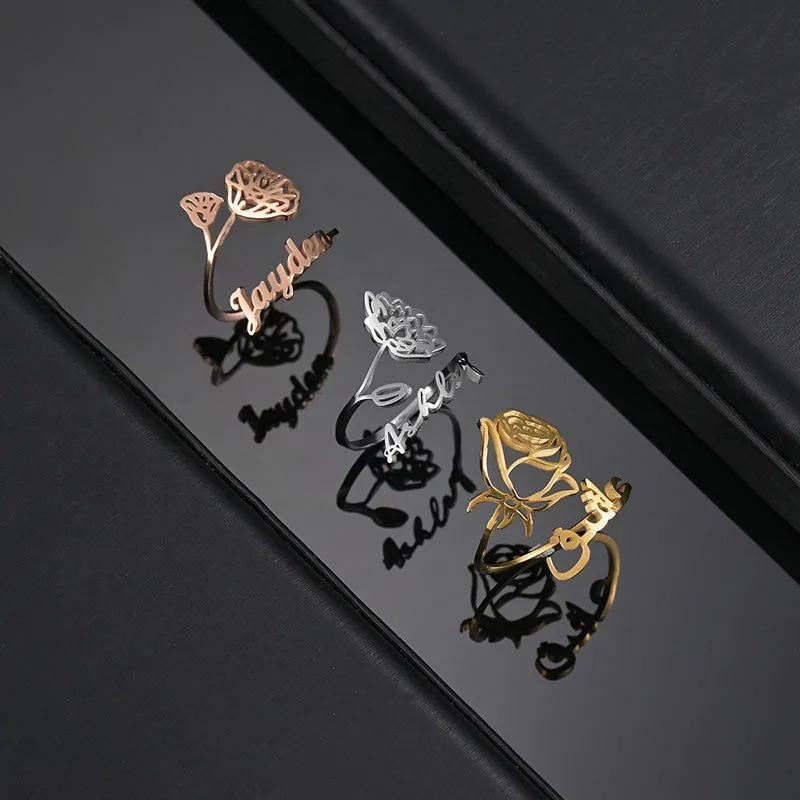 Birth Month Flower & Personalised Name Ring