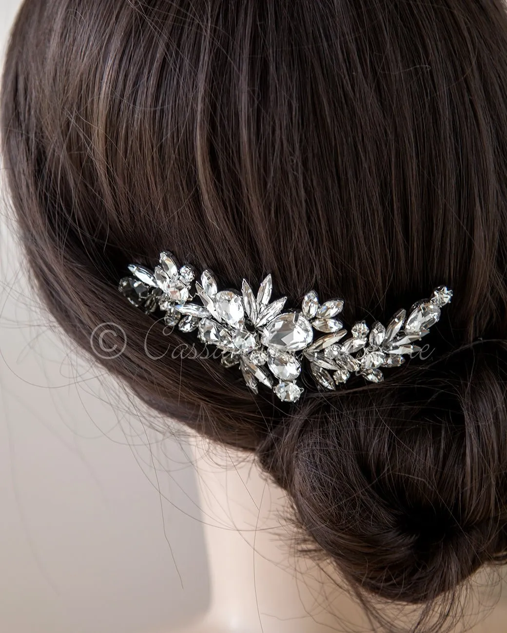 Bridal Comb of Elongated Round and Teardrop Jewels