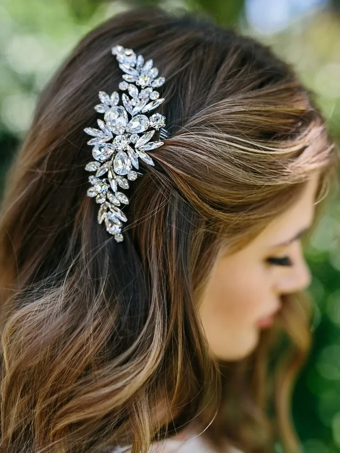 Bridal Comb of Elongated Round and Teardrop Jewels