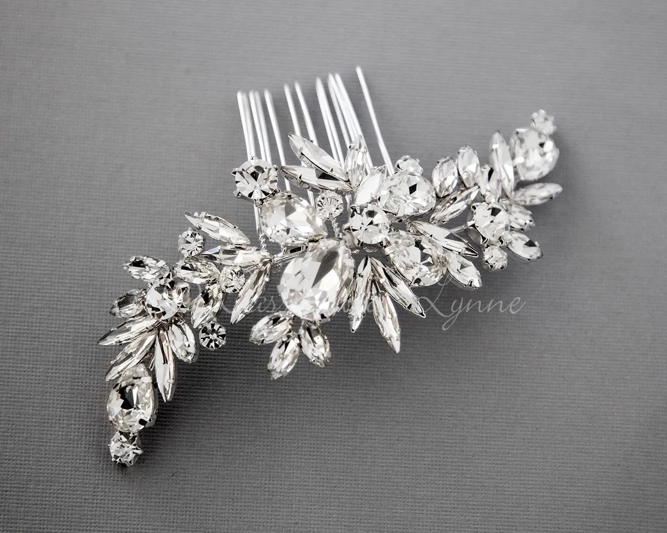 Bridal Comb of Elongated Round and Teardrop Jewels
