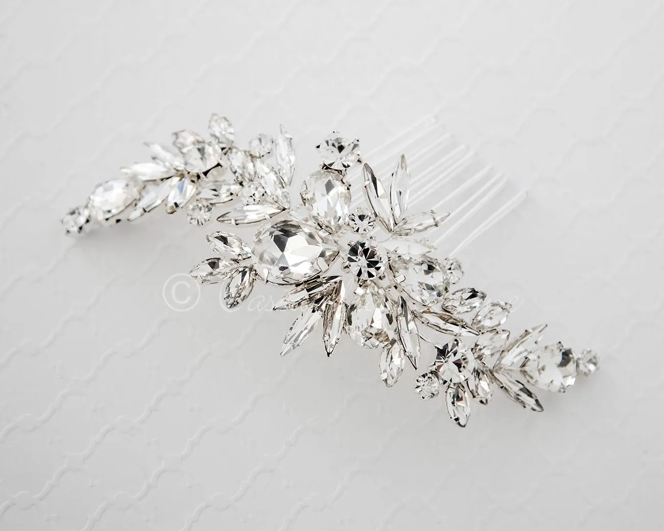 Bridal Comb of Elongated Round and Teardrop Jewels