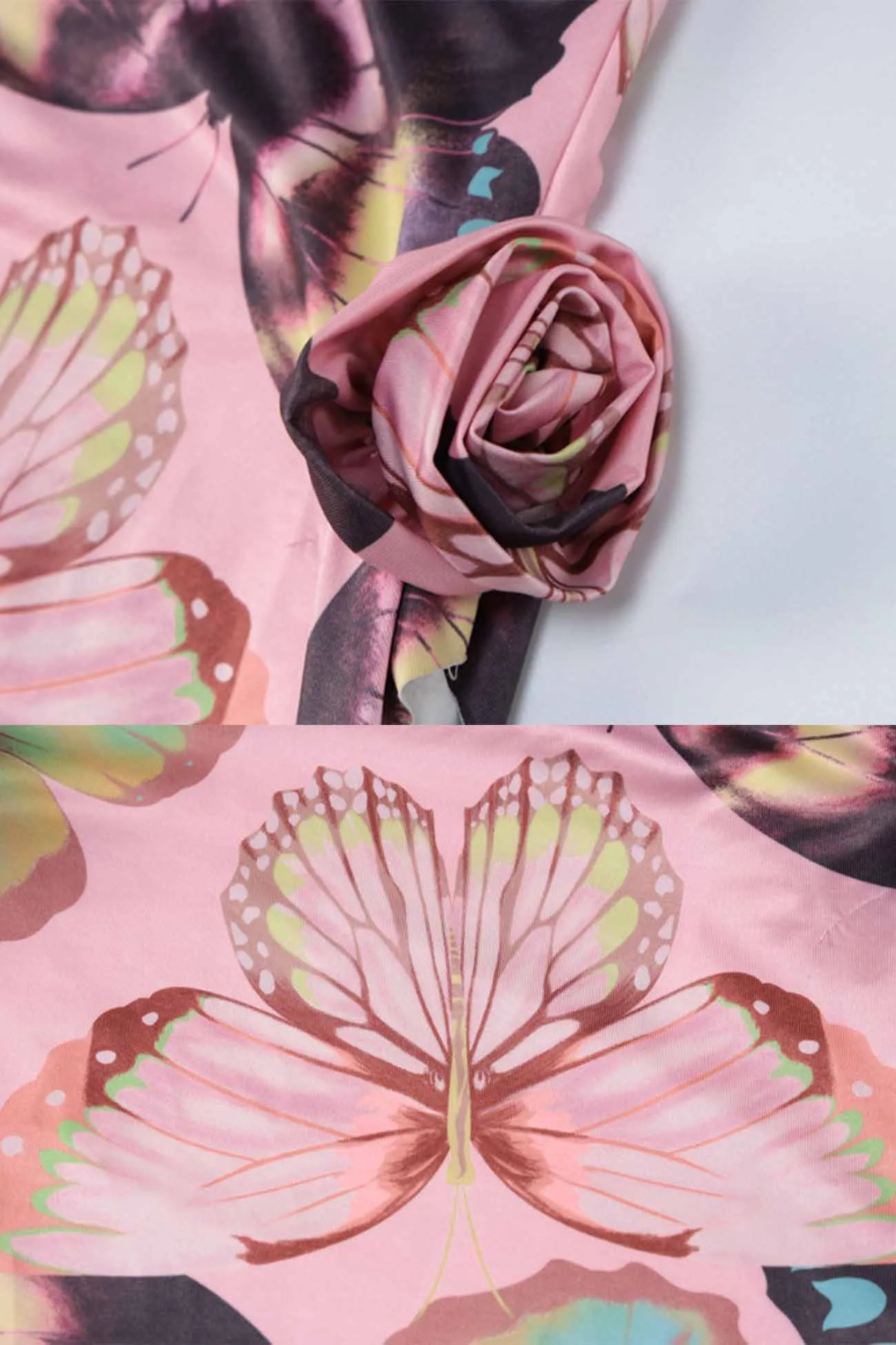 Butterfly Printed Ruffle Ribbon Flower Tube Top Dress