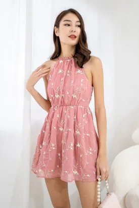 Chic Rose Camellia Halter Mesh Dress