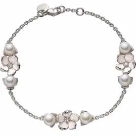 Cherry Blossom 3 Flower Bracelet - Silver, Diamond & Pearl