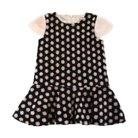 Contrast Floral Textured Dress - Black/Pink