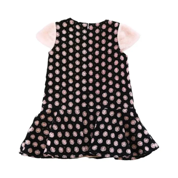 Contrast Floral Textured Dress - Black/Pink