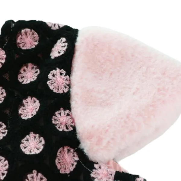 Contrast Floral Textured Dress - Black/Pink