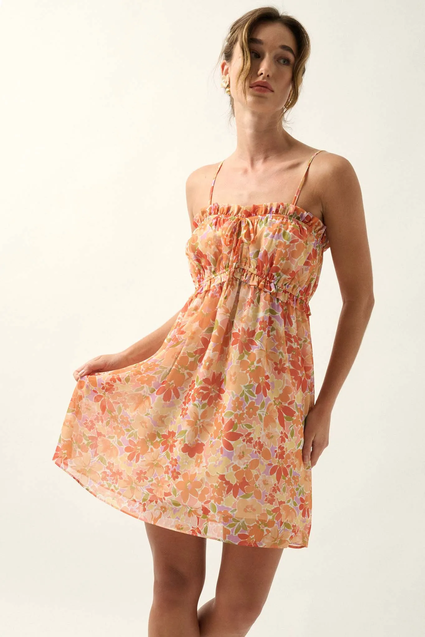 Darling Clementine Floral Chiffon Mini Sundress