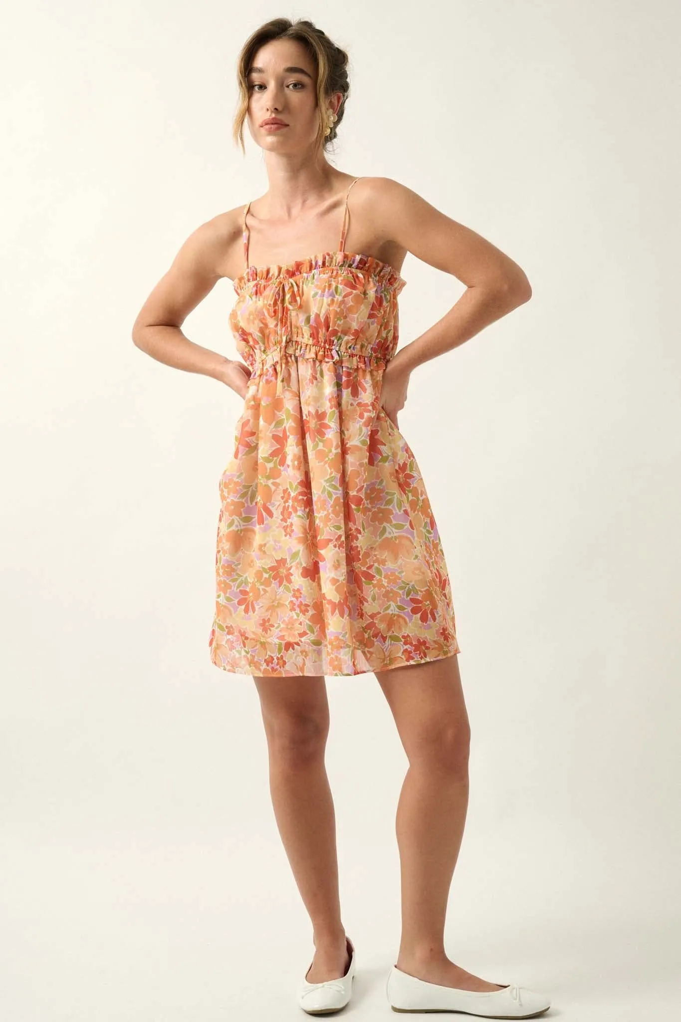 Darling Clementine Floral Chiffon Mini Sundress