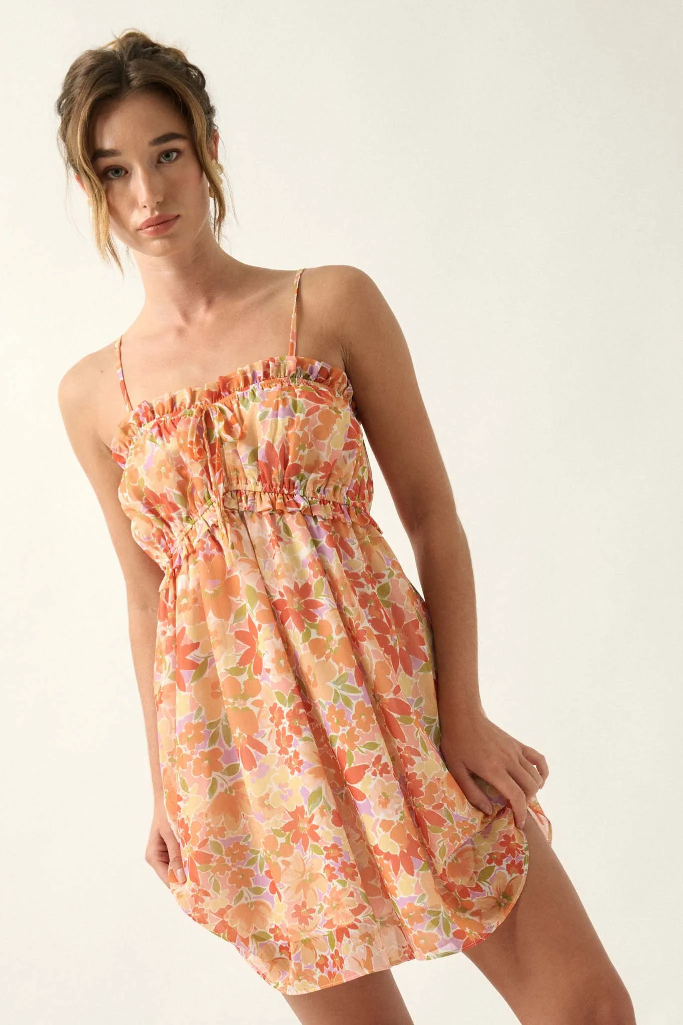Darling Clementine Floral Chiffon Mini Sundress