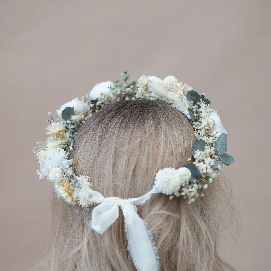 Dried Flowers Bridal Crown - Vintage Cream & White