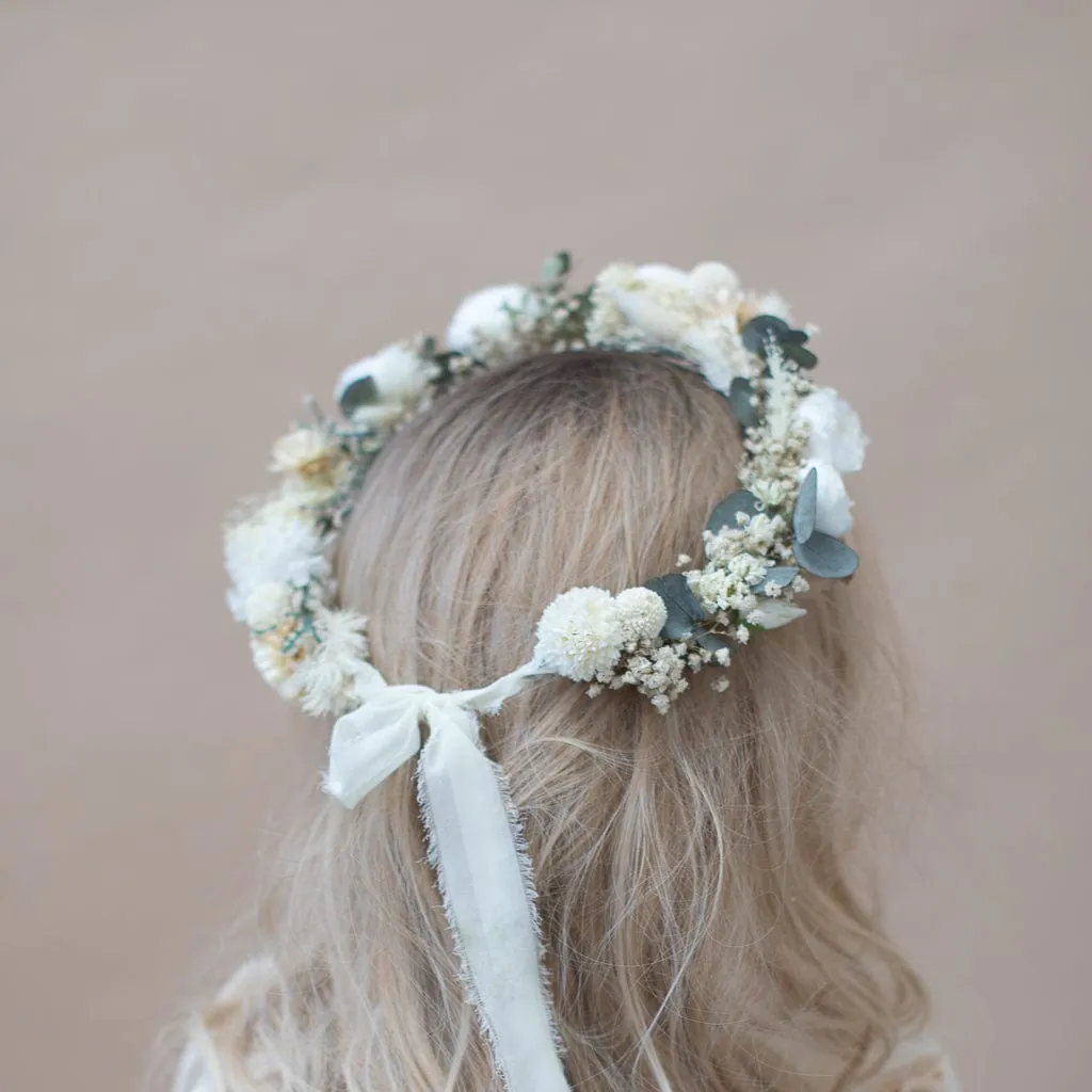 Dried Flowers Bridal Crown - Vintage Cream & White