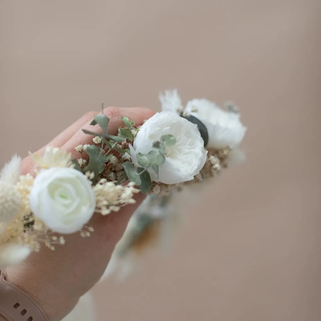 Dried Flowers Bridal Crown - Vintage Cream & White