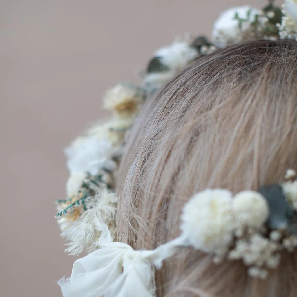 Dried Flowers Bridal Crown - Vintage Cream & White