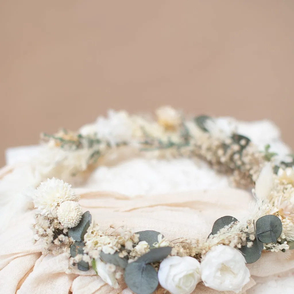 Dried Flowers Bridal Crown - Vintage Cream & White