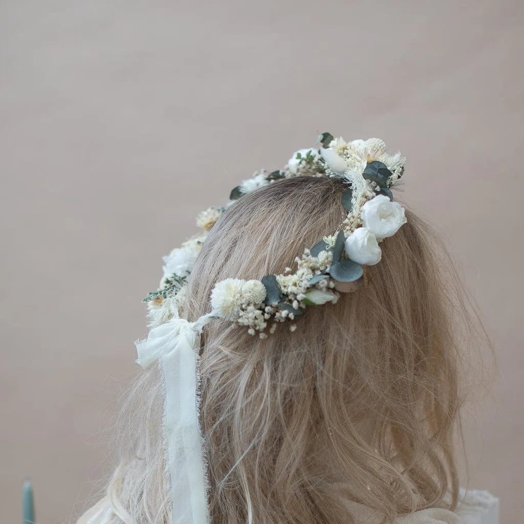 Dried Flowers Bridal Crown - Vintage Cream & White