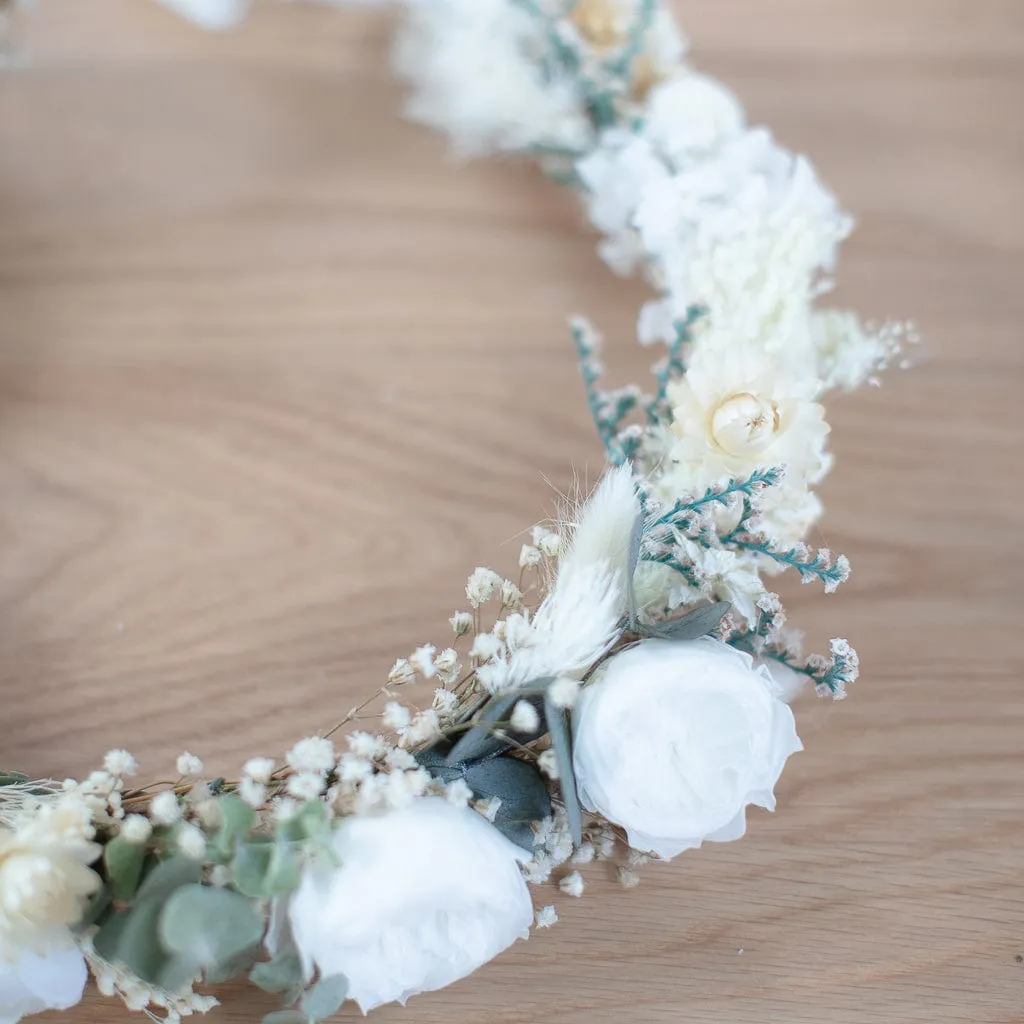 Dried Flowers Bridal Crown - Vintage Cream & White