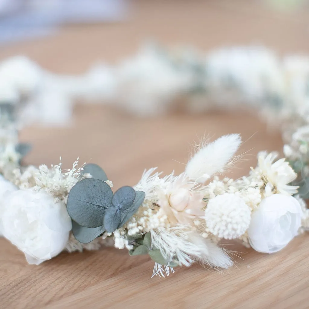 Dried Flowers Bridal Crown - Vintage Cream & White