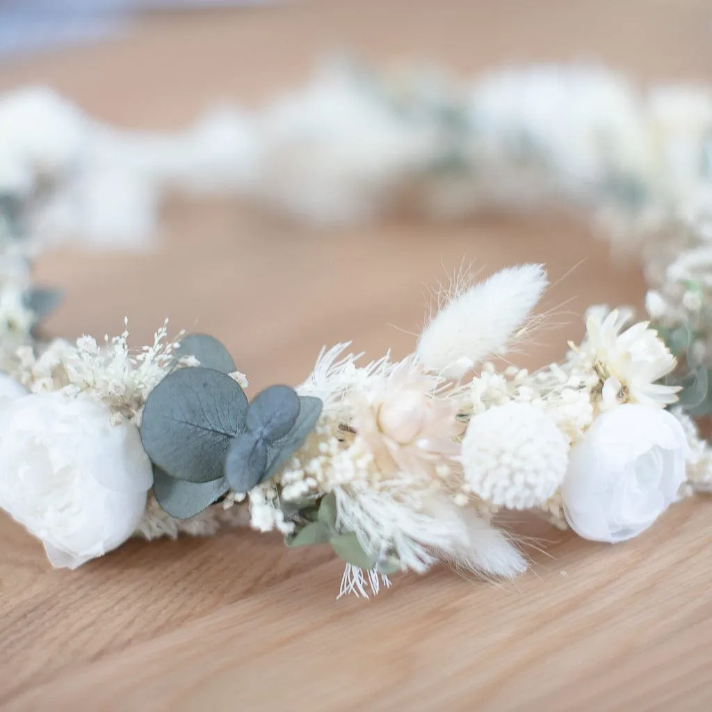 Dried Flowers Bridal Crown - Vintage Cream & White