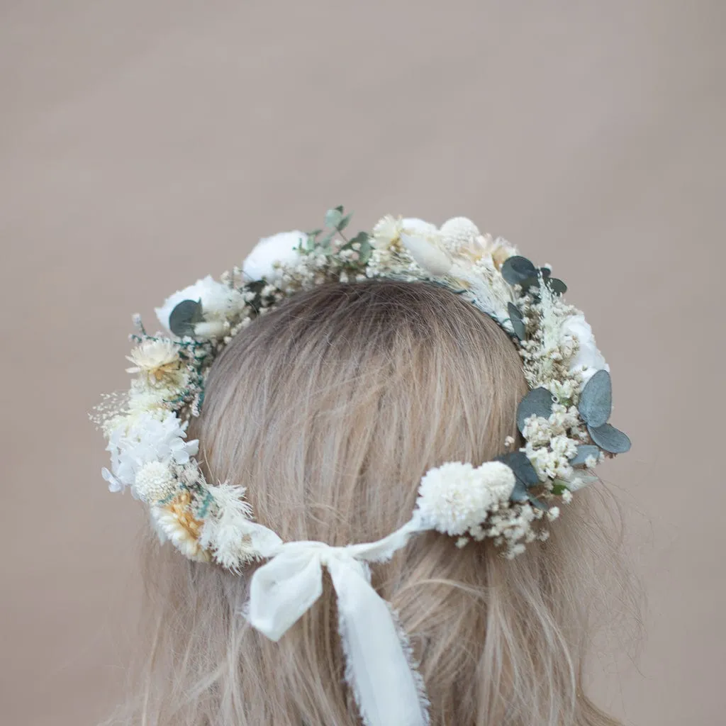 Dried Flowers Bridal Crown - Vintage Cream & White