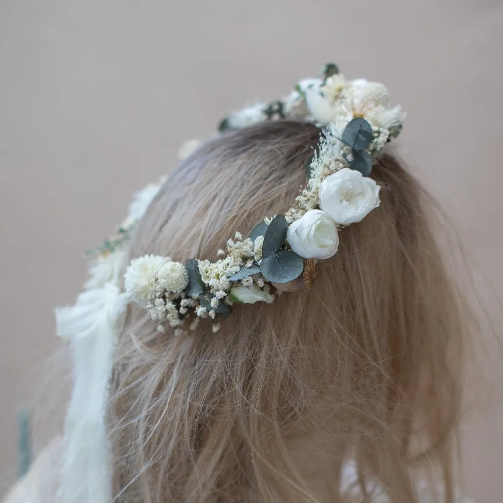 Dried Flowers Bridal Crown - Vintage Cream & White