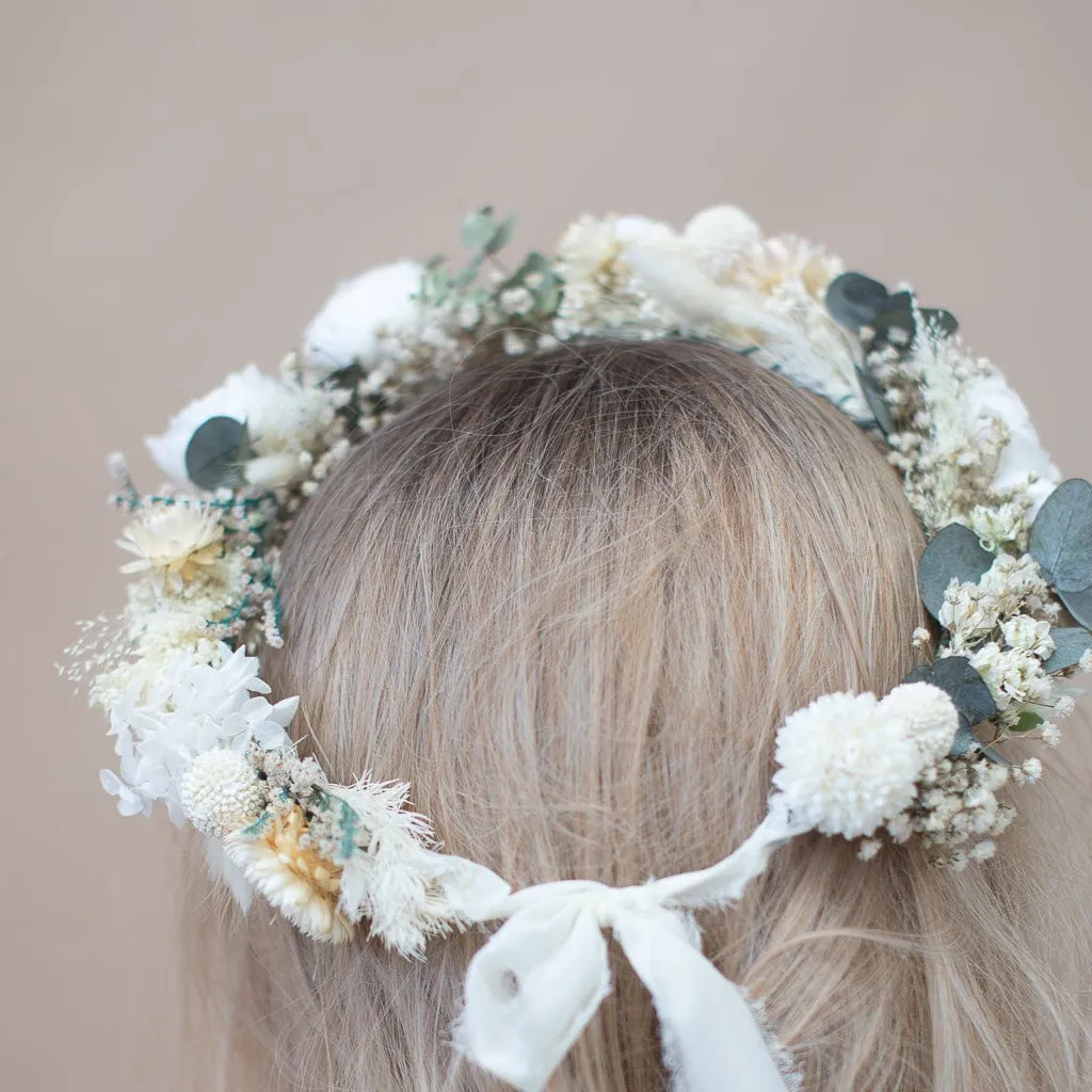 Dried Flowers Bridal Crown - Vintage Cream & White