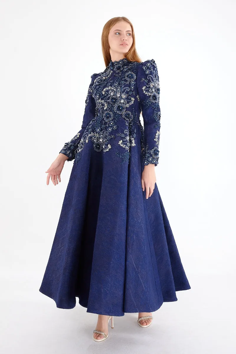 F&S Flower Gown Navy Blue