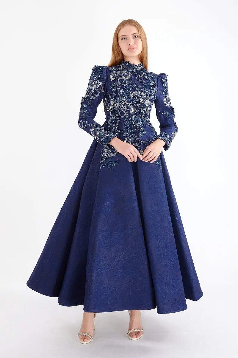 F&S Flower Gown Navy Blue