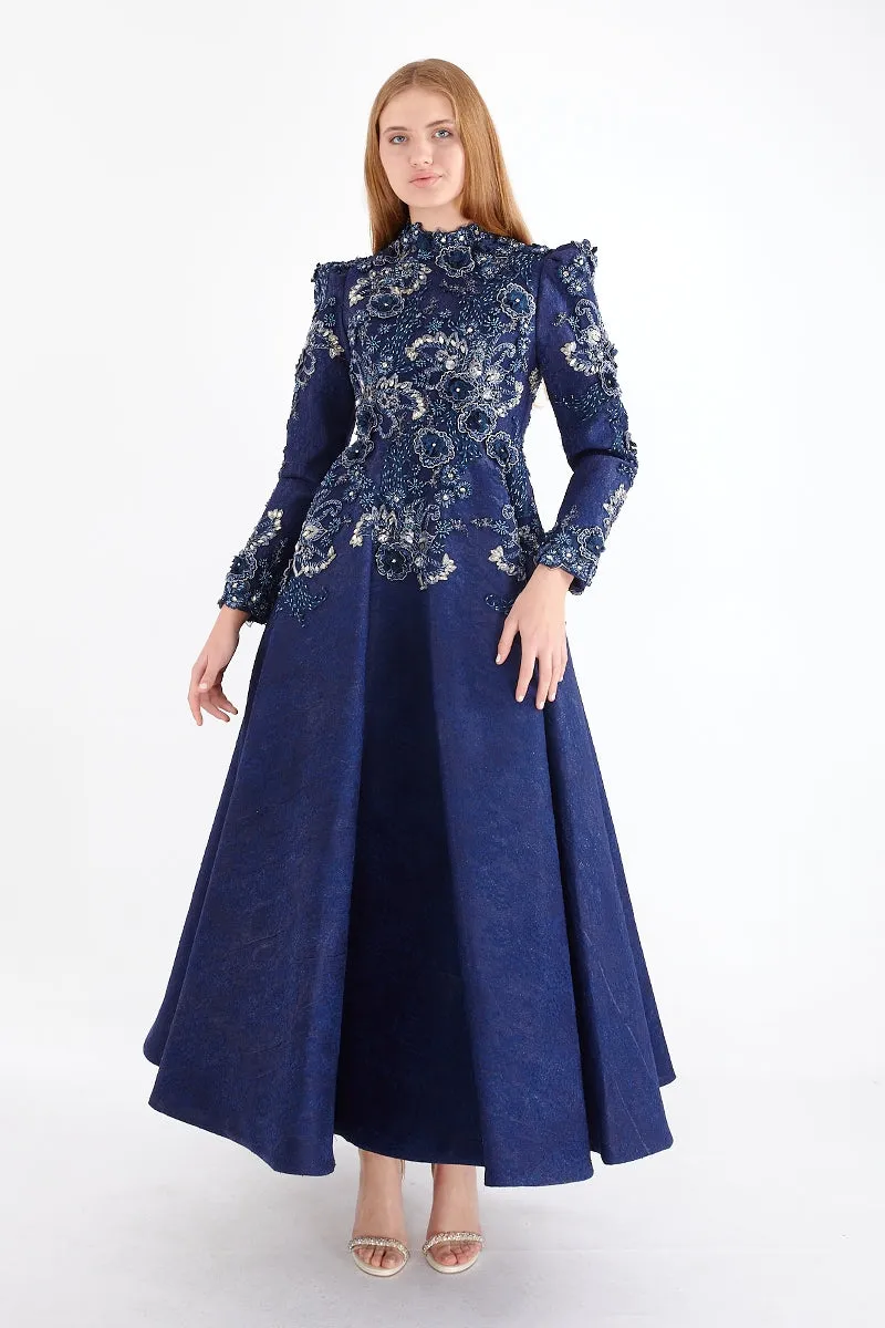 F&S Flower Gown Navy Blue