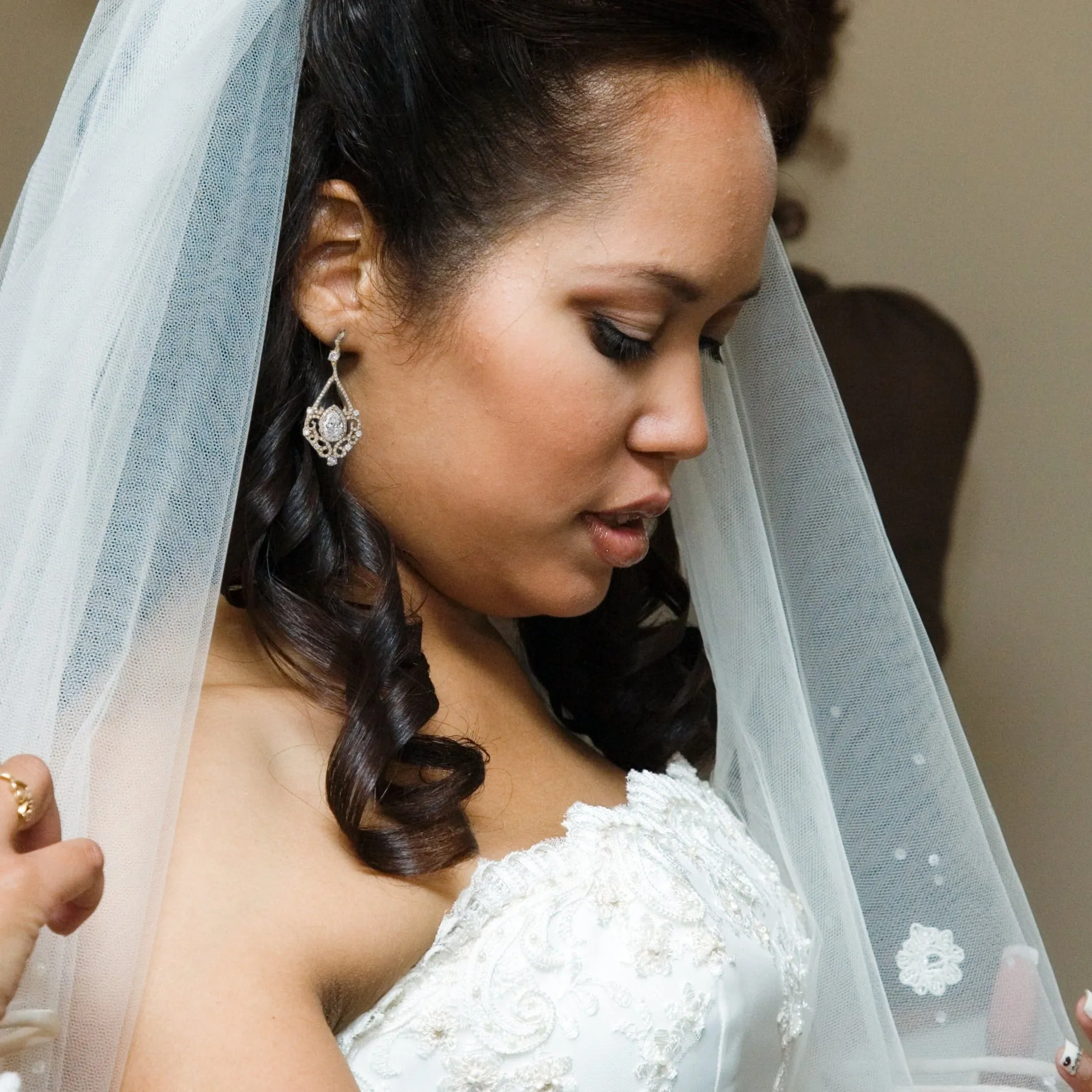 Filigree Wedding Earrings with Pear CZ