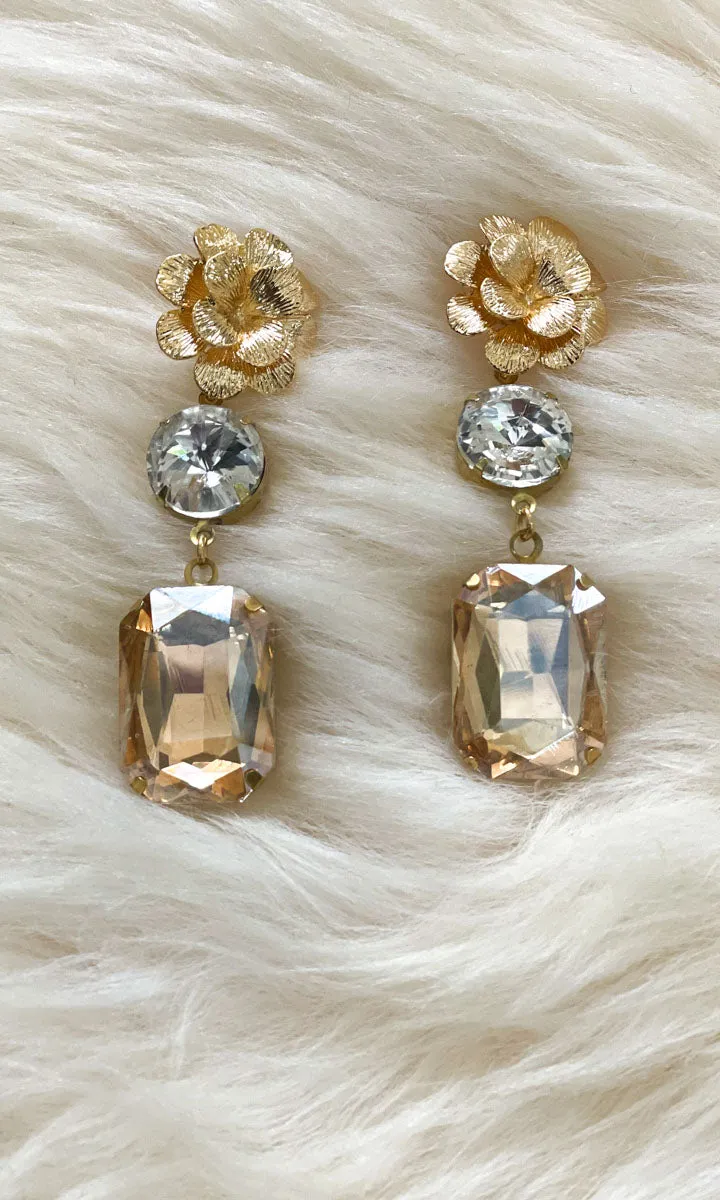 Fleur 2 Drop Earrings - Champagne