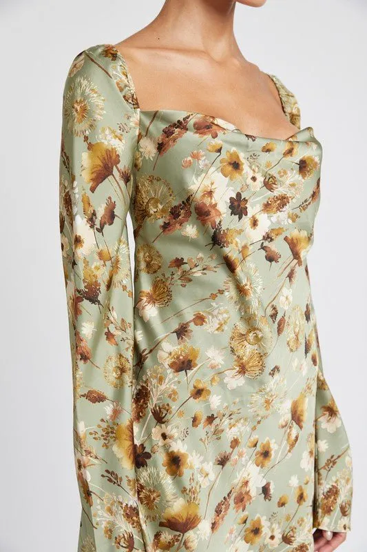 Floral Cowl Neck Mini Dress