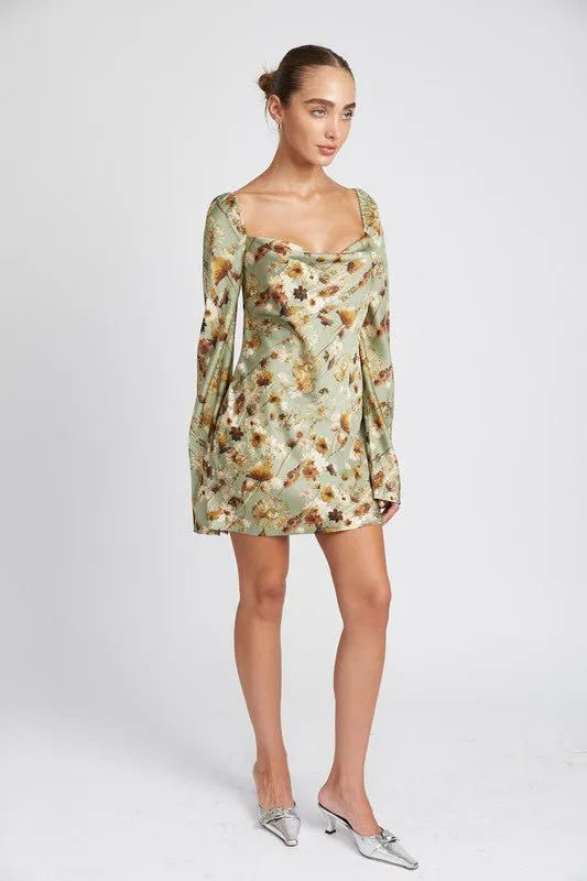 Floral Cowl Neck Mini Dress