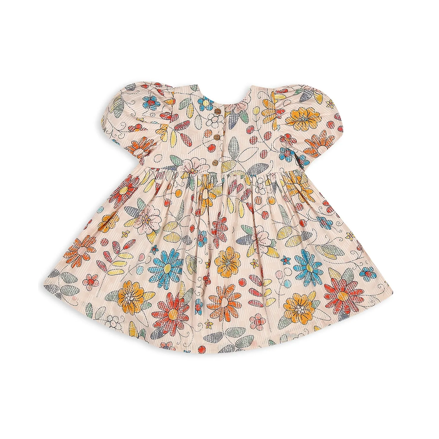 Floral Printed Puff Sleeves Dress - Off White