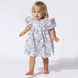 Floral Printed Puff Sleeves Dress - White