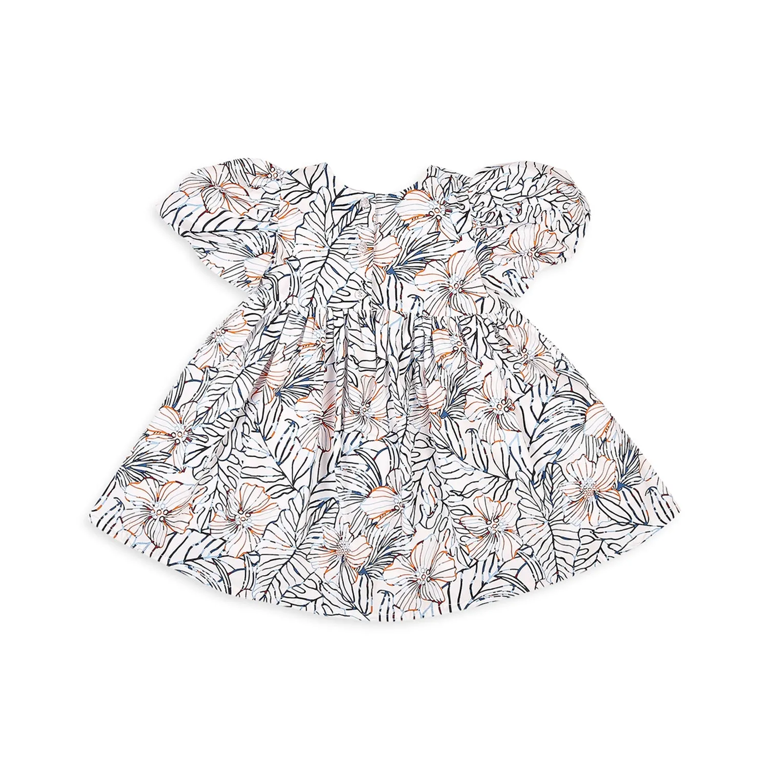 Floral Printed Puff Sleeves Dress - White