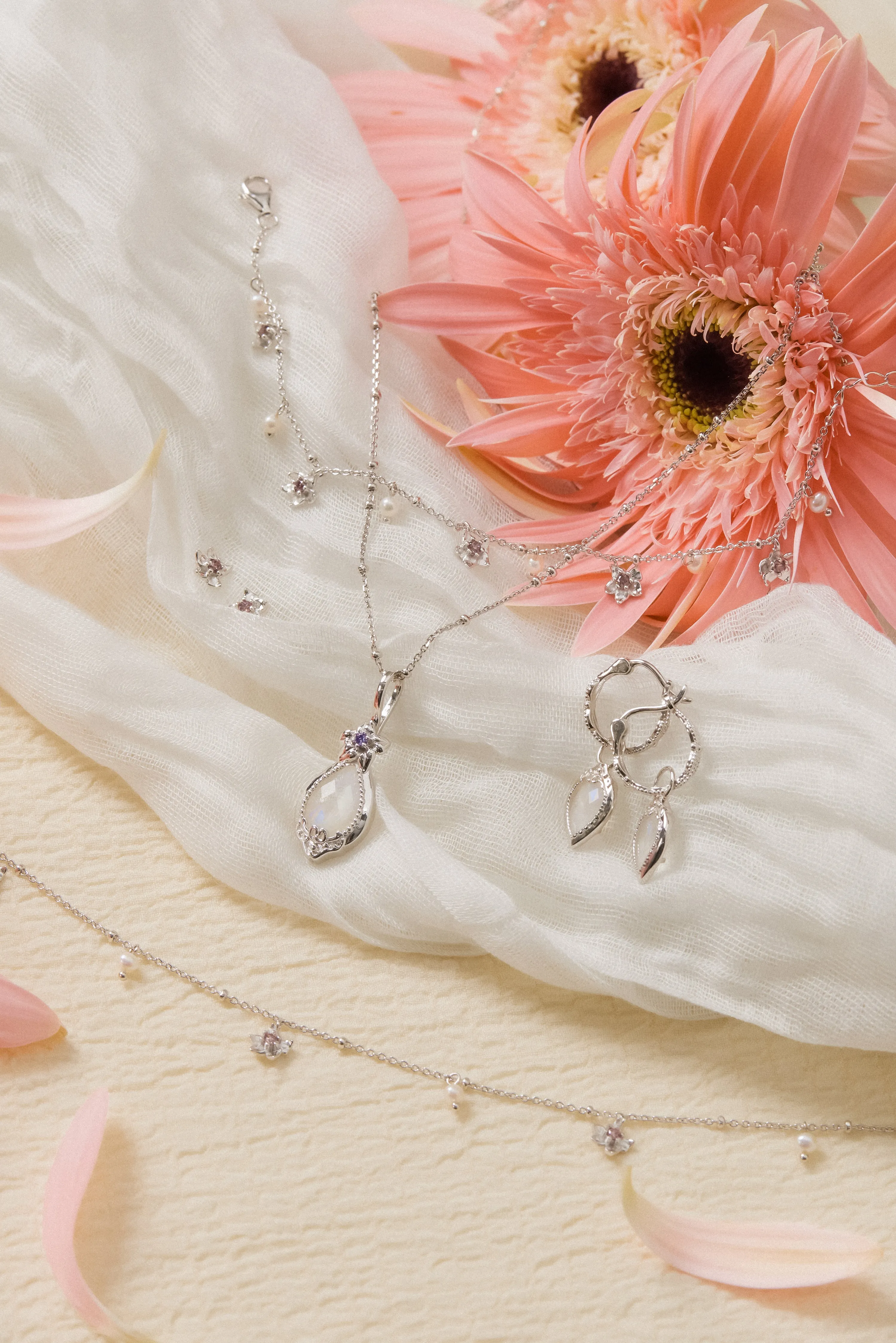 Floral Silver Stud Earrings - Iris