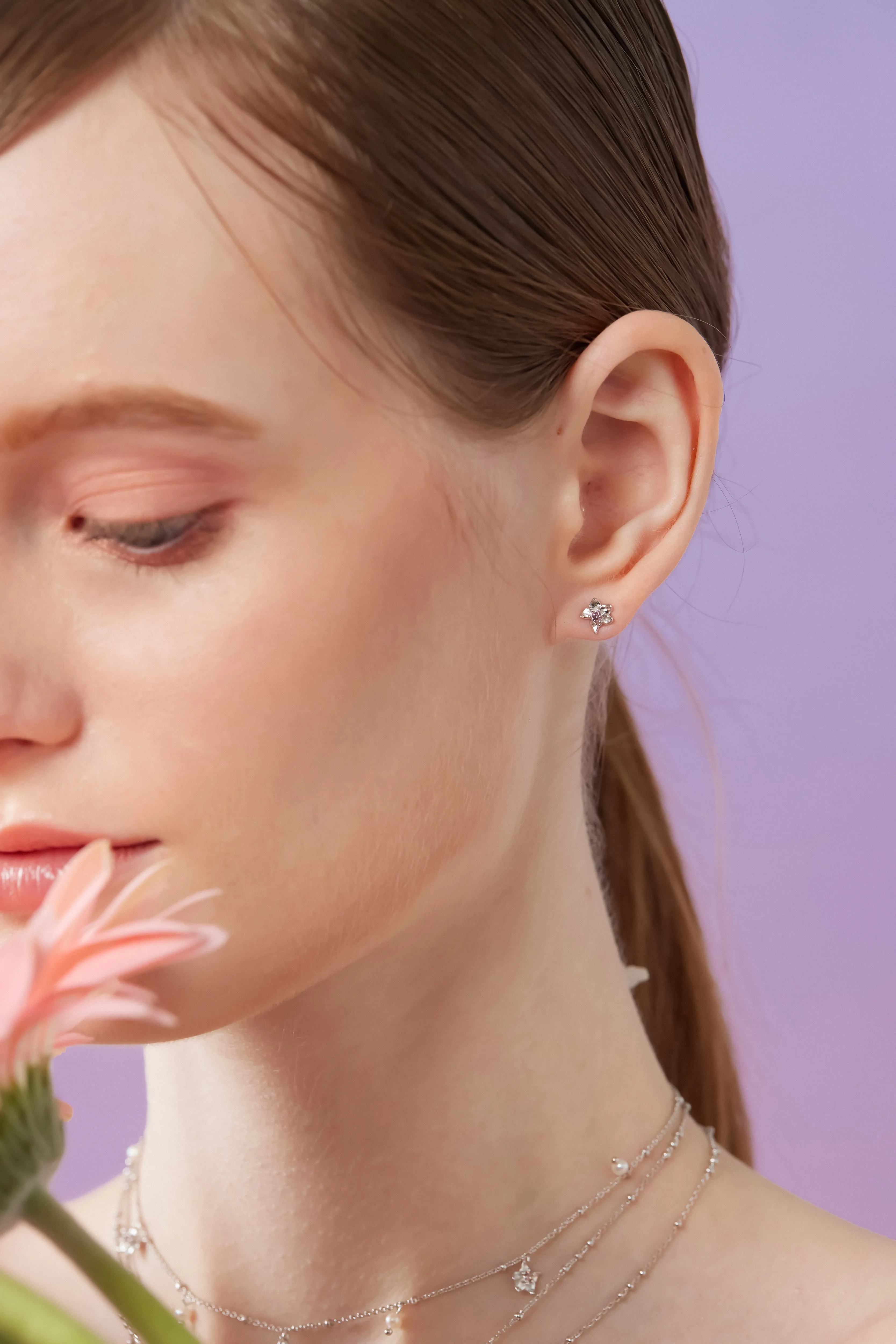 Floral Silver Stud Earrings - Iris