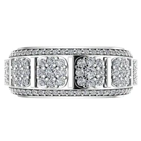 Flower Design Diamond Ring 14K White Gold