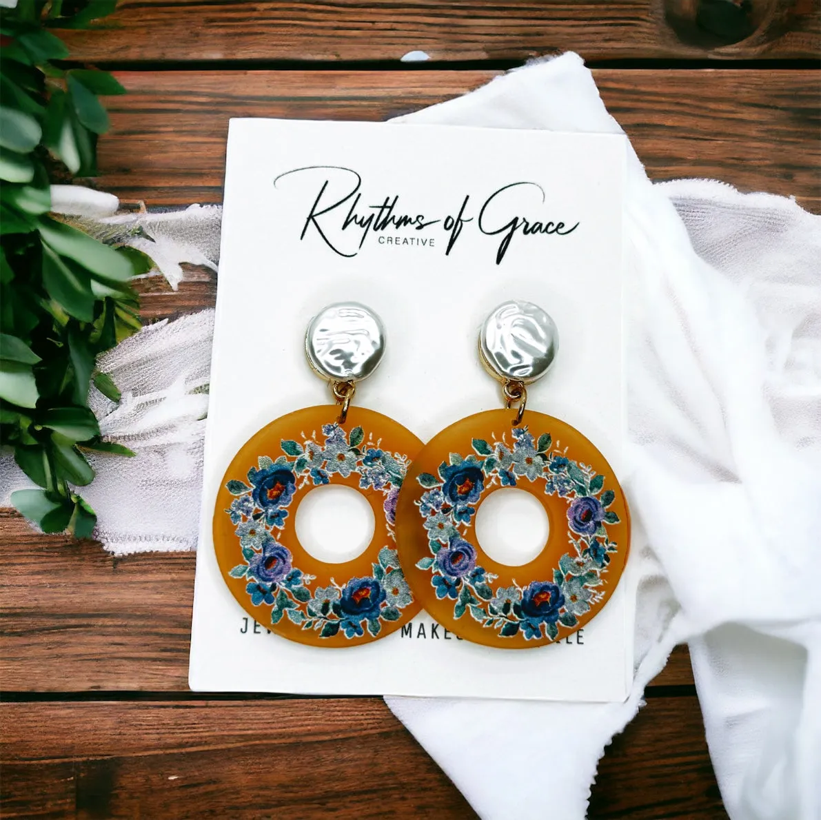 Flower Earrings - Blue Flower, Easter Earrings, Handmade Earrings, Flower Earrings, Flower Jewelry, Floral Accessories