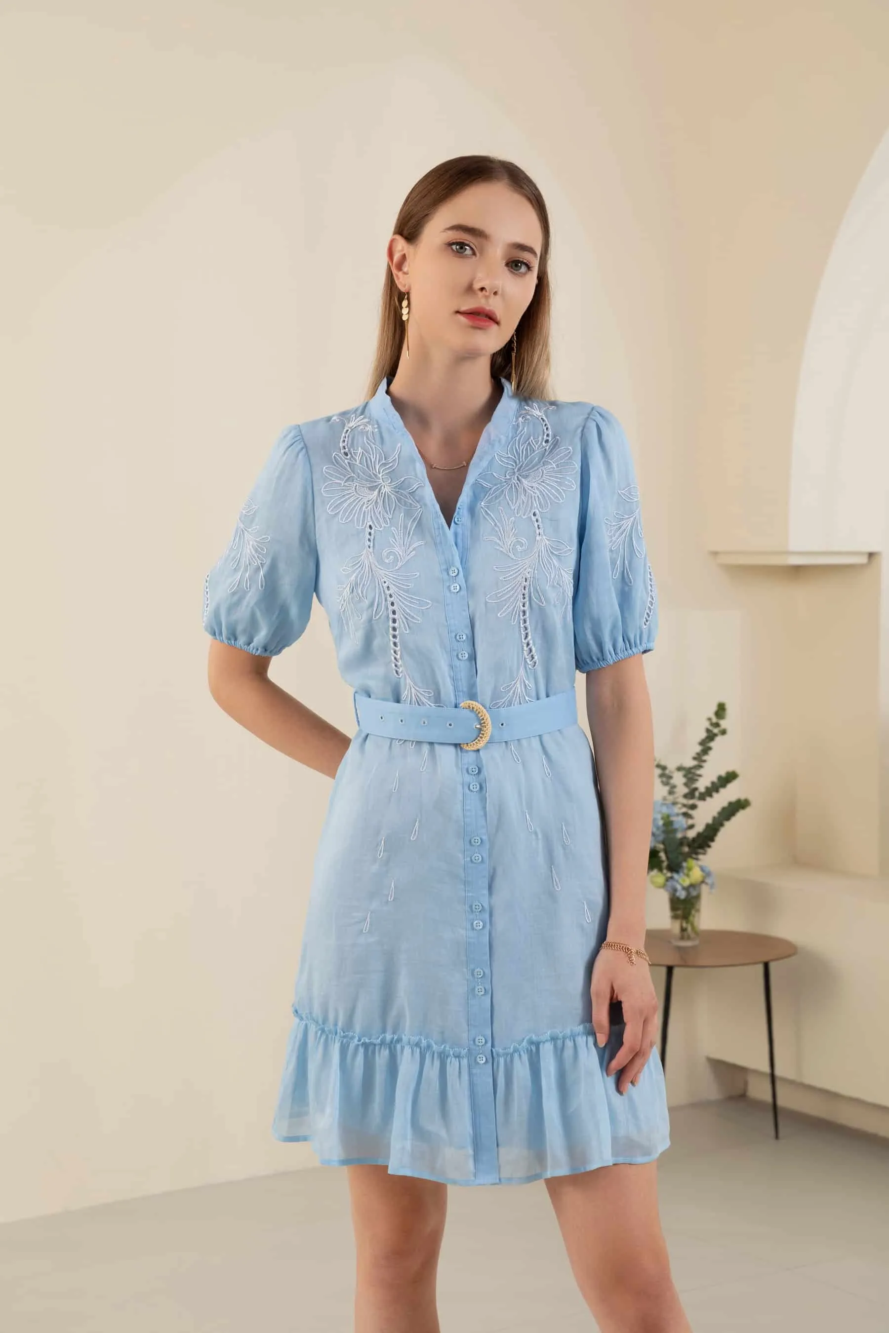 GDS Cecile Linen Short Dress | Clear Sky
